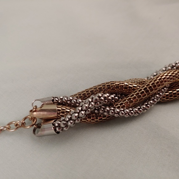 Gold and Silver Metal Braid Weave Necklace Weave Braided 5 Strands 24"-27" - Picture 6 of 7